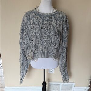 Akira Distressed Chunky Cable Knit Cropped Sweater - Small